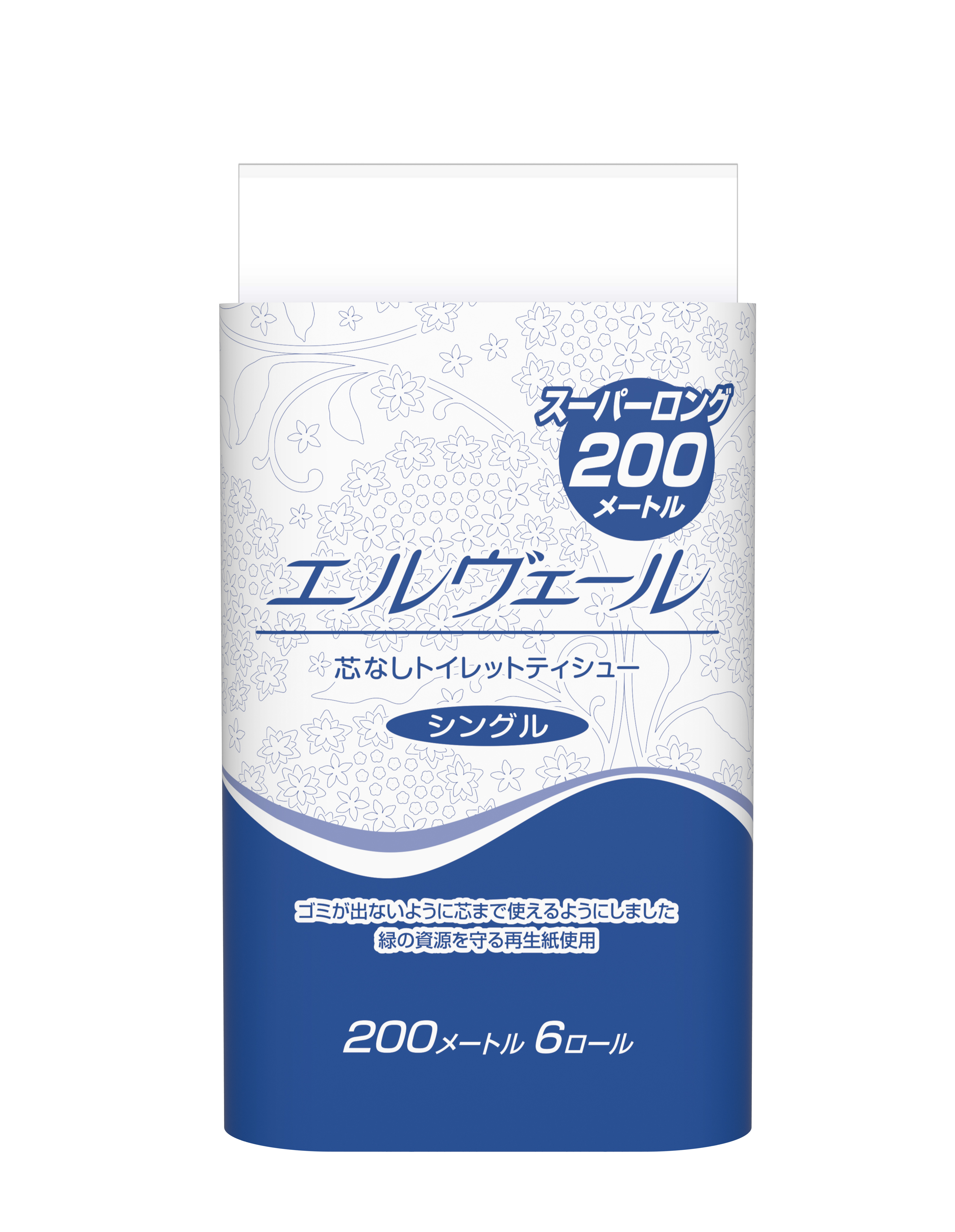 【大王製紙】エルヴェール 200m巻き ｼﾝｸﾞﾙ 6ﾛｰﾙﾊﾟｯｸ×8ﾊﾟｯｸ